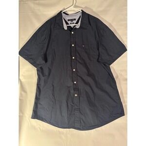 Tommy Hilfiger Classic Fit Short Sleeve Light Cotton Button Shirt Men's XL Blue